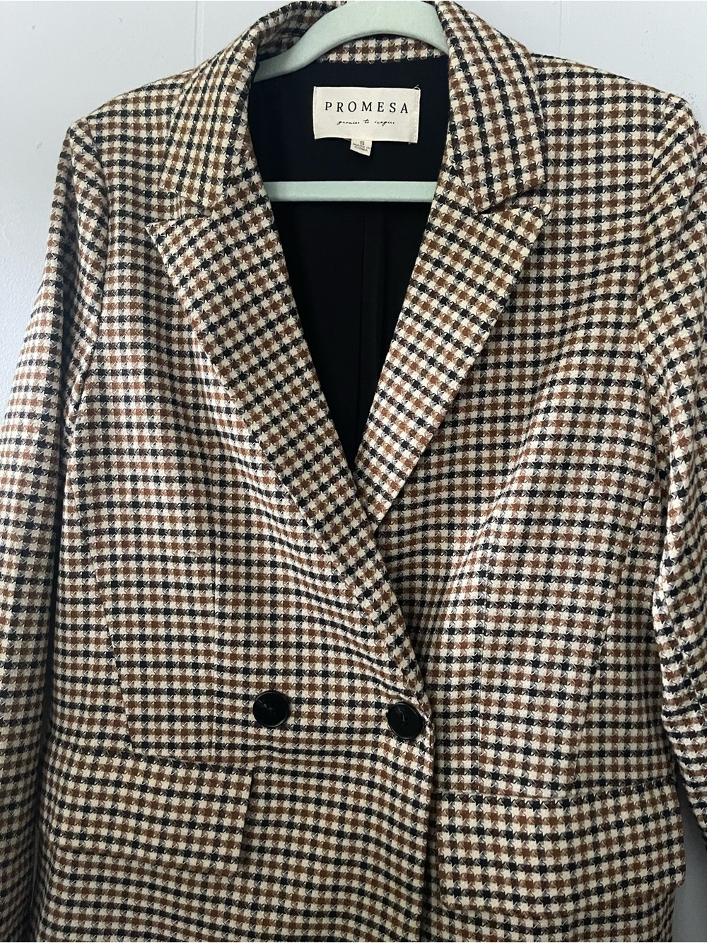 Promesa Brown & Cream Houndstooth Double-Breasted Blazer